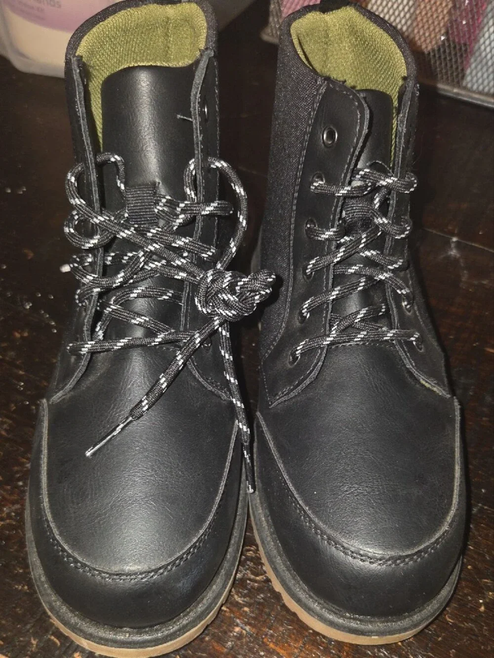 Boys Black and Olive Lace-Up Work Boots New Sz 3